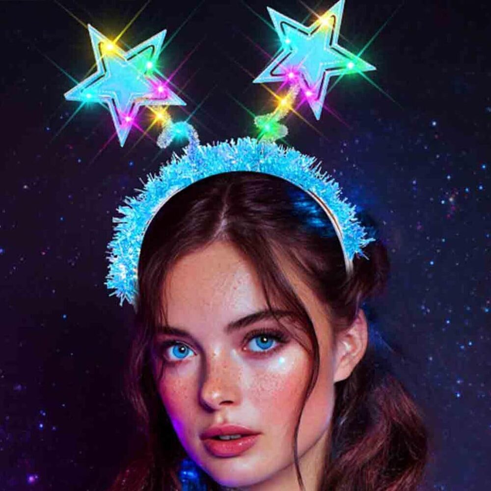 5095 Light Up Rave Accessories Alien Headband Rainbow Star Costume